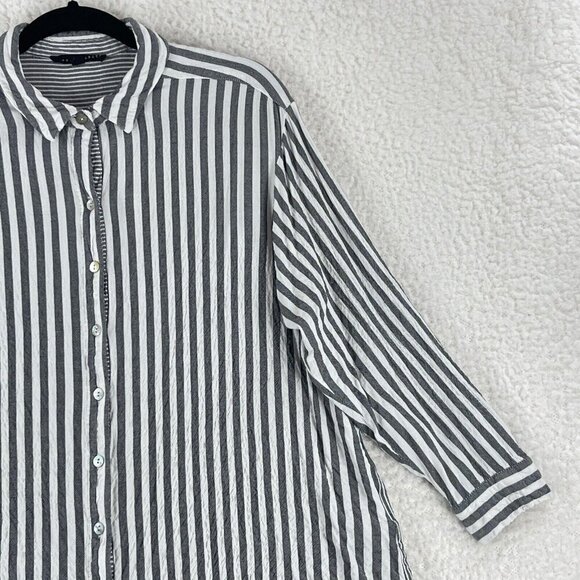 Jane + Delancey Gray Striped Button-Up Shirt Womens Long Sleeve Plus Size 1X - Picture 4 of 16